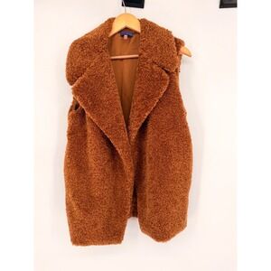 PILCRO Sherpa Teddy Fleece Vest One Size Brown Open Front‎ Lapel Collar